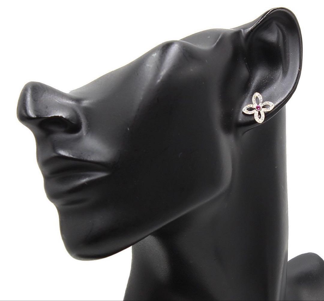 Louis Vuitton 18k White Gold Pink Saffiano Diamond Earrings — view 2