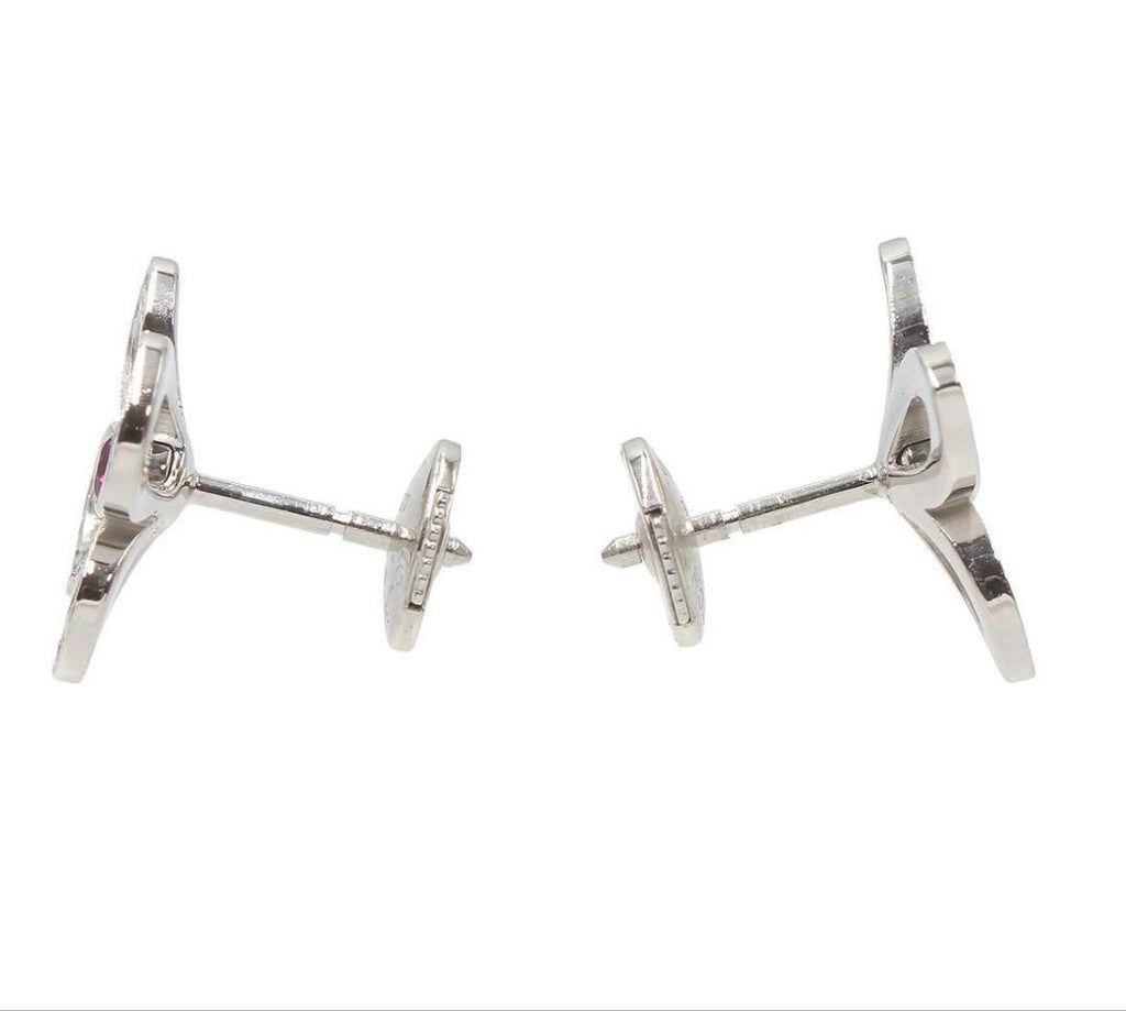 Louis Vuitton 18k White Gold Pink Saffiano Diamond Earrings — view 3