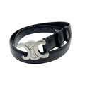 Celine Leather Triomphe Buckle Silver Belt Black