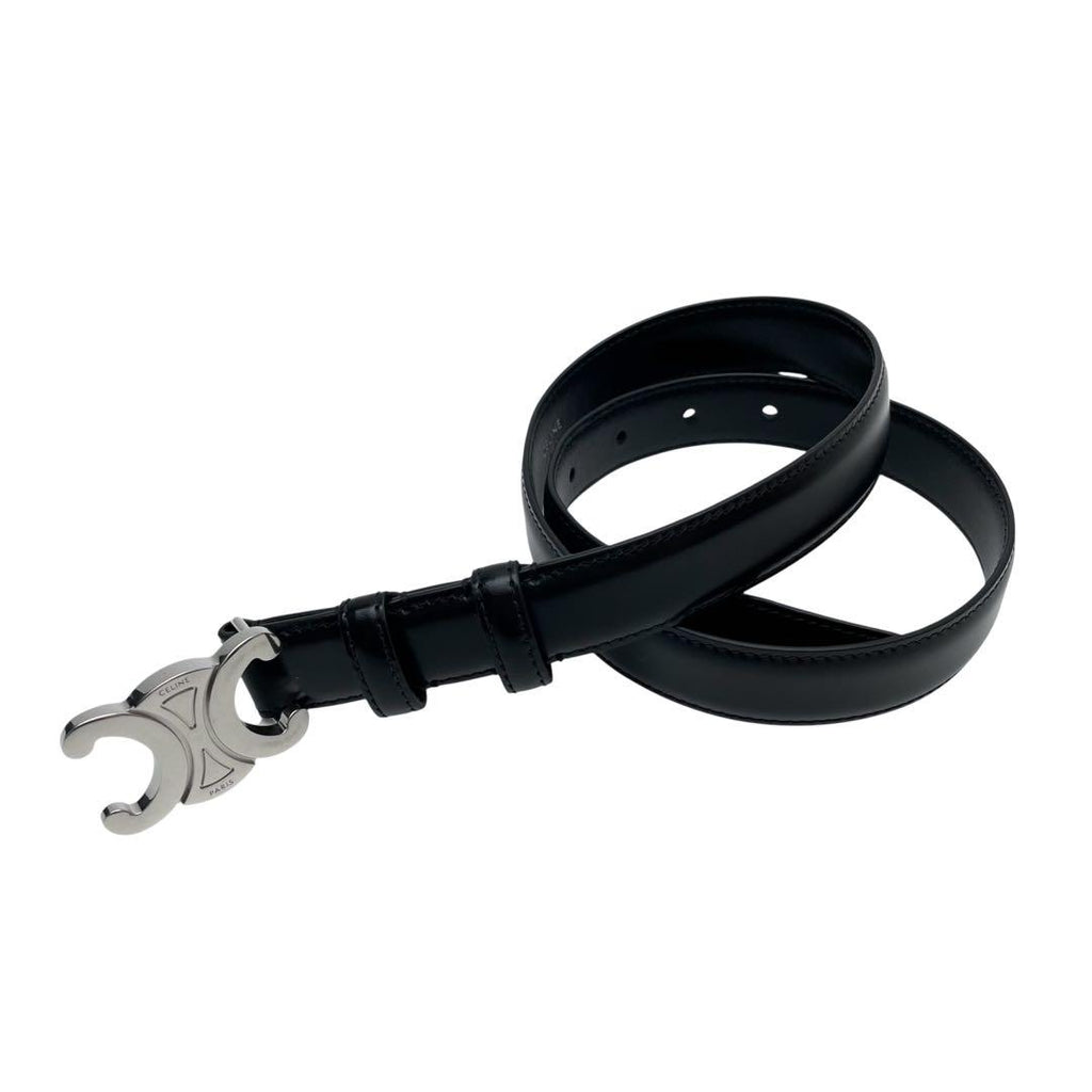 Celine Leather Triomphe Buckle Silver Belt Black — view 2