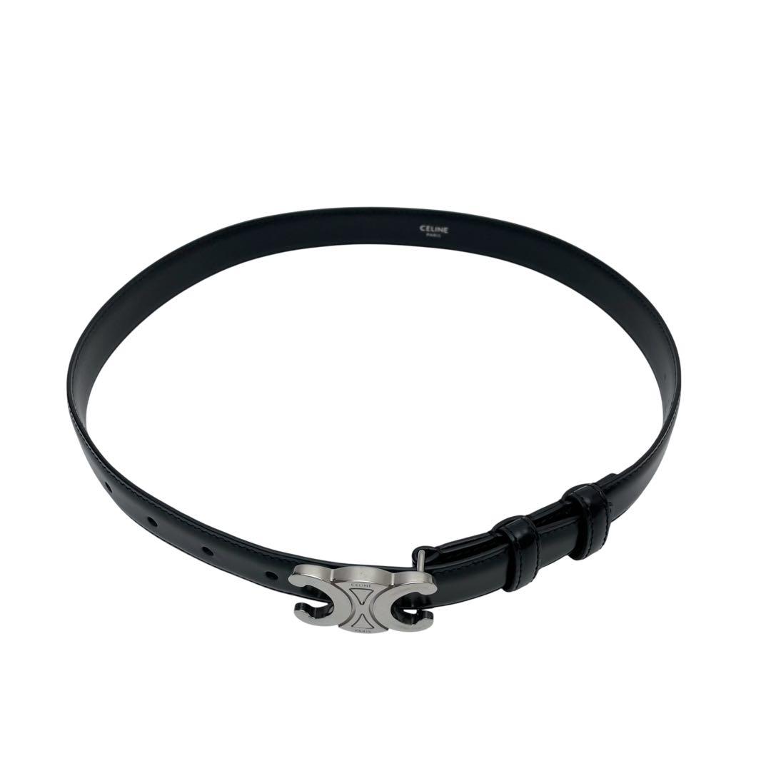 Celine Leather Triomphe Buckle Silver Belt Black — view 5