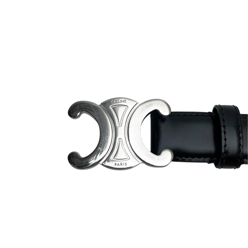 Celine Leather Triomphe Buckle Silver Belt Black — view 7