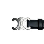Celine Leather Triomphe Buckle Silver Belt Black — view 7