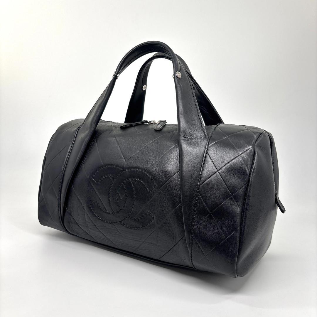 Chanel Super Chez Blanc Lambskin Mini Boston Bag Black — view 2