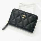 Chanel Caviar Leather CC Logo Zip Coin Purse Wallet Case