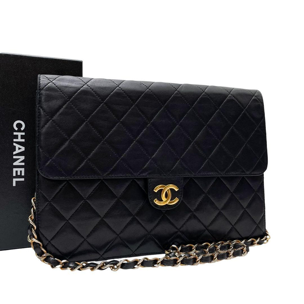 Chanel Quilted Lambskin Chain Shoulder Bag CC Logo Black