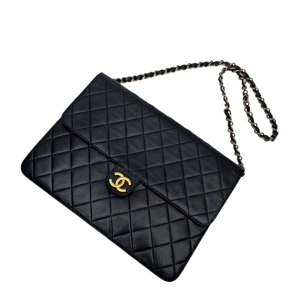 Chanel Quilted Lambskin Chain Shoulder Bag CC Logo Black — view 3