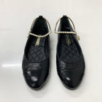 Chanel CC Logo Camellia Wrinkled Pearl Strap Flat Shoes — view 2
