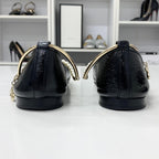 Chanel CC Logo Camellia Wrinkled Pearl Strap Flat Shoes — view 5