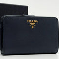 Prada Saffiano Bifold Navy Compact Leather L Shape Wallet