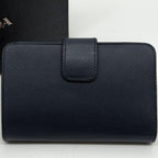 Prada Saffiano Bifold Navy Compact Leather L Shape Wallet — view 3