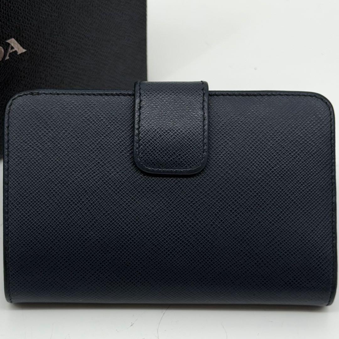 Prada Saffiano Bifold Navy Compact Leather L Shape Wallet — view 3