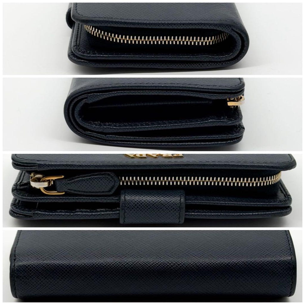 Prada Saffiano Bifold Navy Compact Leather L Shape Wallet — view 4
