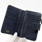 Prada Saffiano Bifold Navy Compact Leather L Shape Wallet — view 6