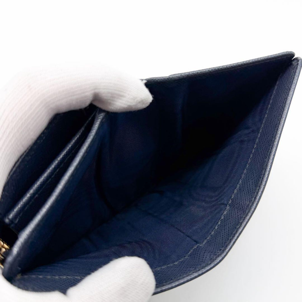 Prada Saffiano Bifold Navy Compact Leather L Shape Wallet — view 7
