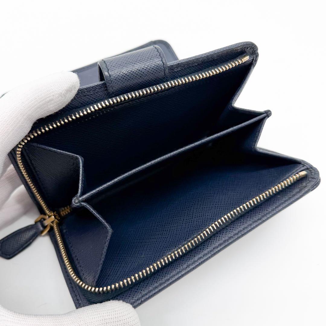 Prada Saffiano Bifold Navy Compact Leather L Shape Wallet — view 8