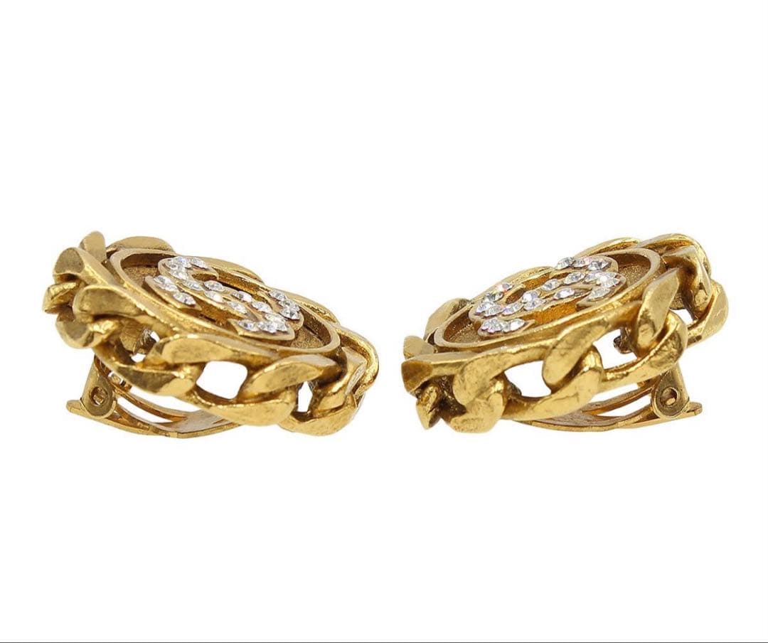 Chanel CC Logo Rhinestone Round Earrings — view 3