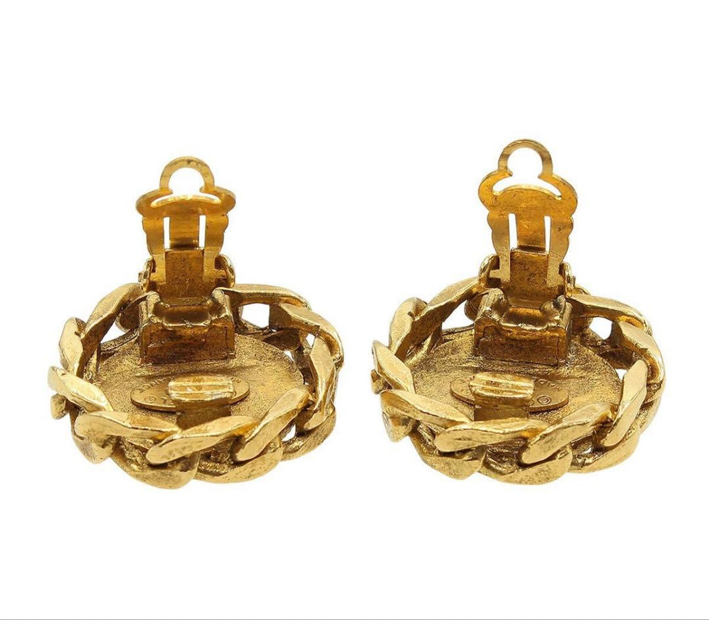 Chanel CC Logo Rhinestone Round Earrings — view 4