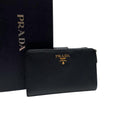 Prada Logo Saffiano Leather Bifold Wallet Black Compact
