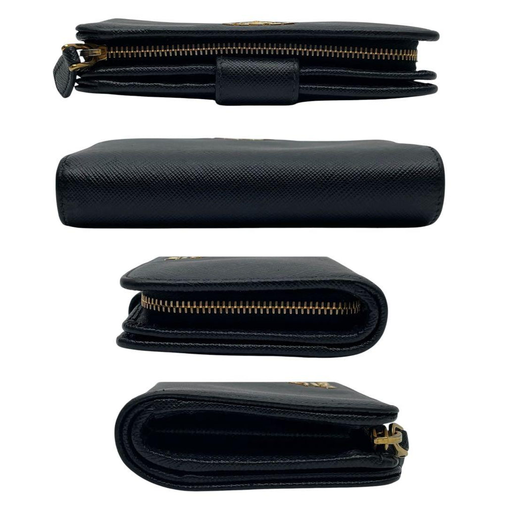 Prada Logo Saffiano Leather Bifold Wallet Black Compact — view 3