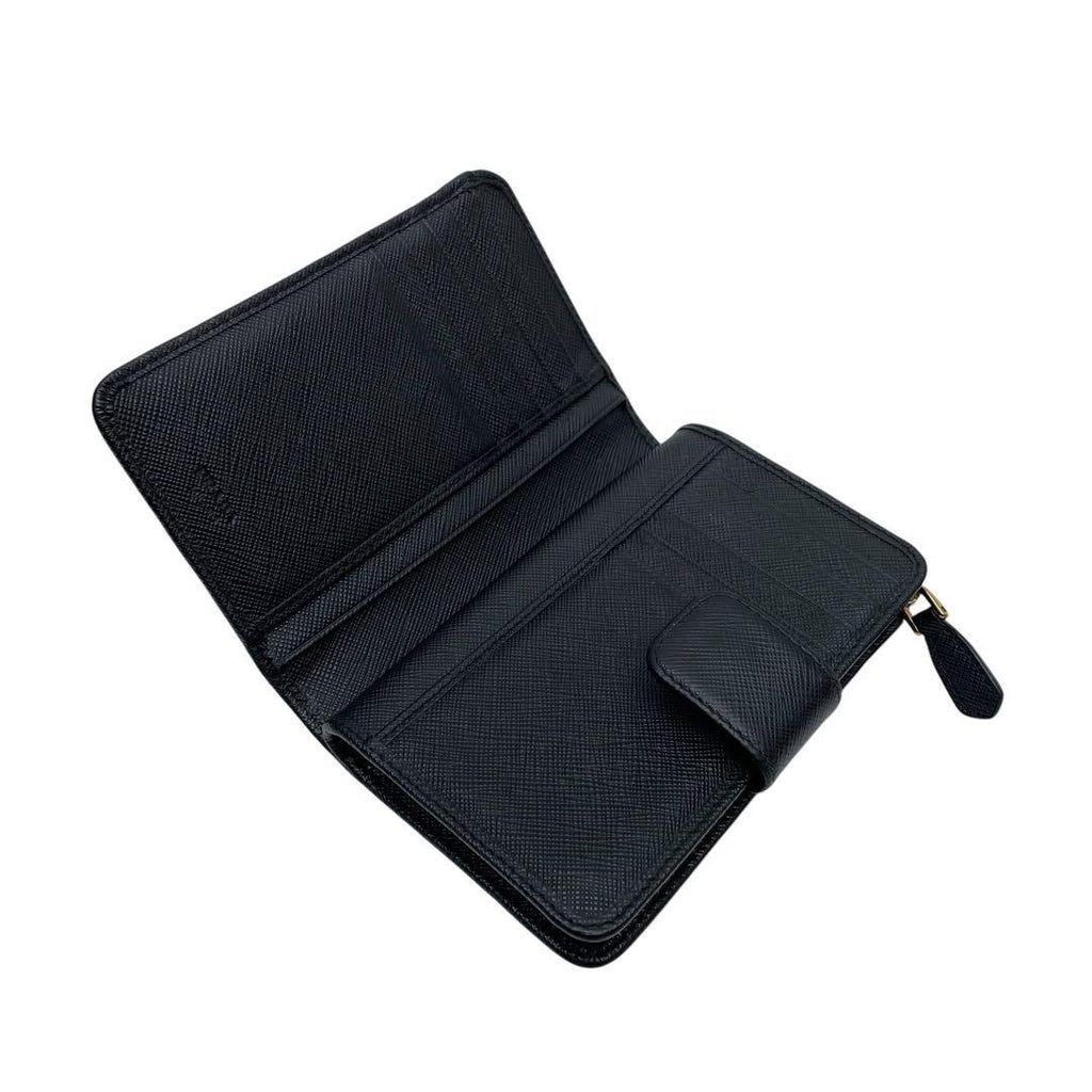 Prada Logo Saffiano Leather Bifold Wallet Black Compact — view 4
