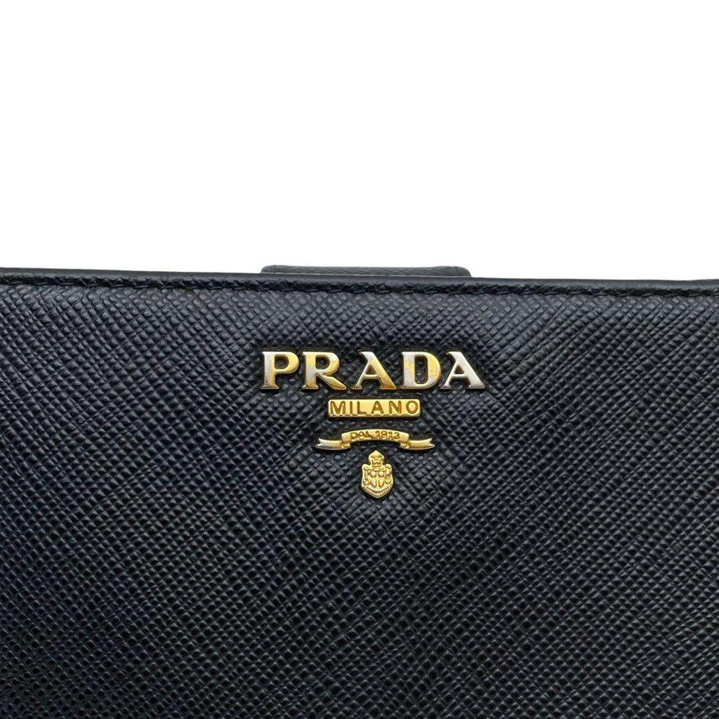 Prada Logo Saffiano Leather Bifold Wallet Black Compact — view 8