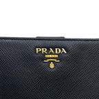 Prada Logo Saffiano Leather Bifold Wallet Black Compact — view 8