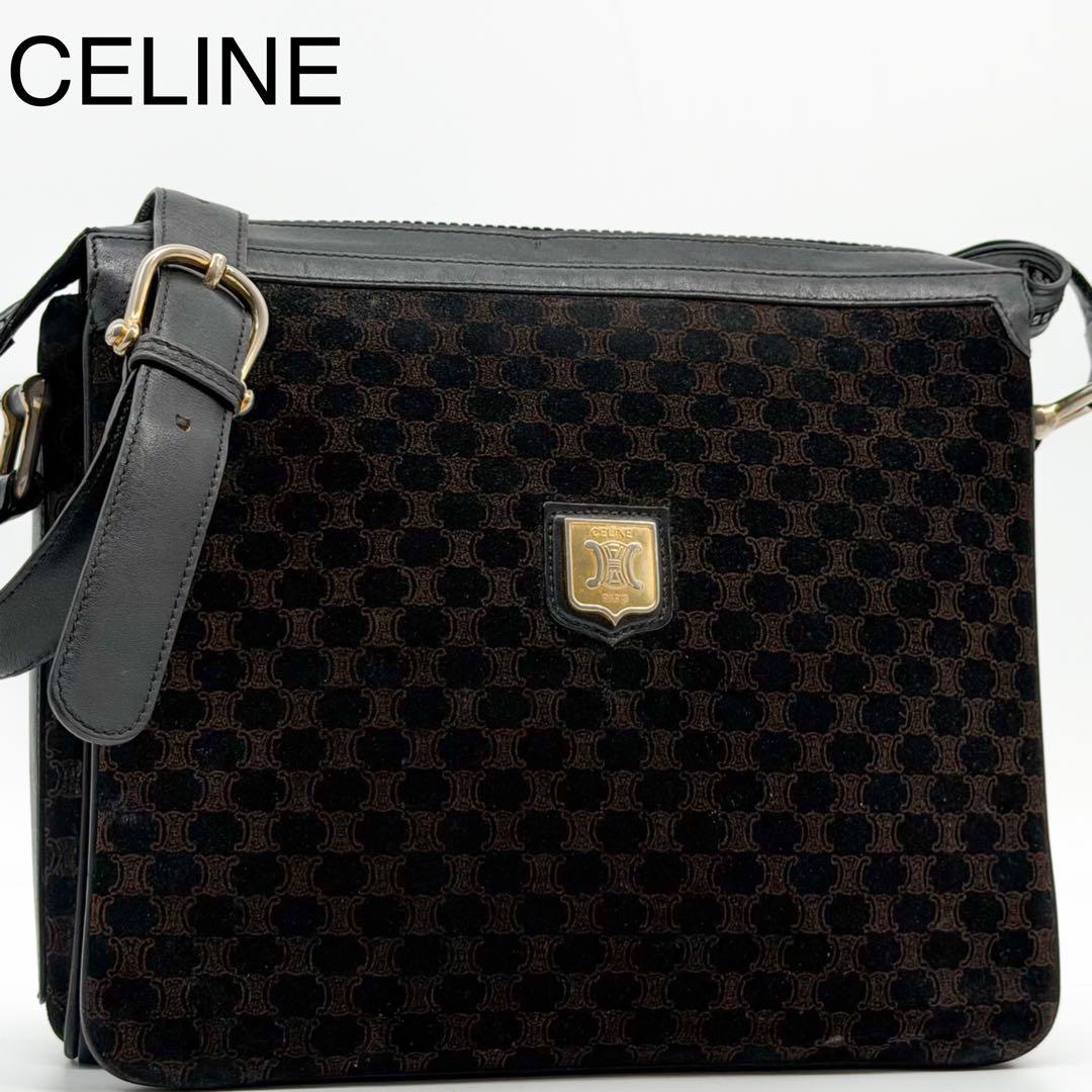 Celine Triomphe Macadam Suede Shoulder Bag Vintage