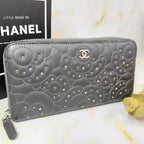 Chanel Camellia Studded Zip Around Wallet