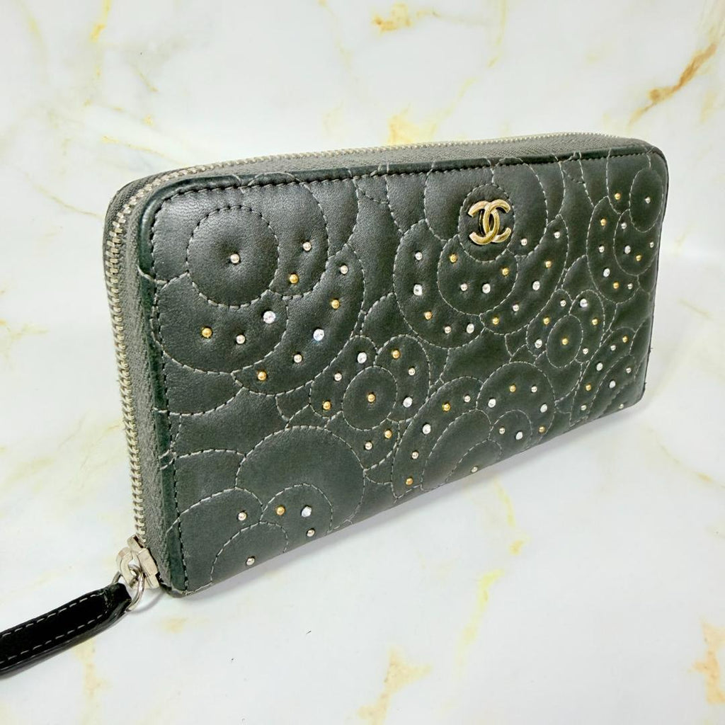 Chanel Camellia Studded Zip Around Wallet — view 3