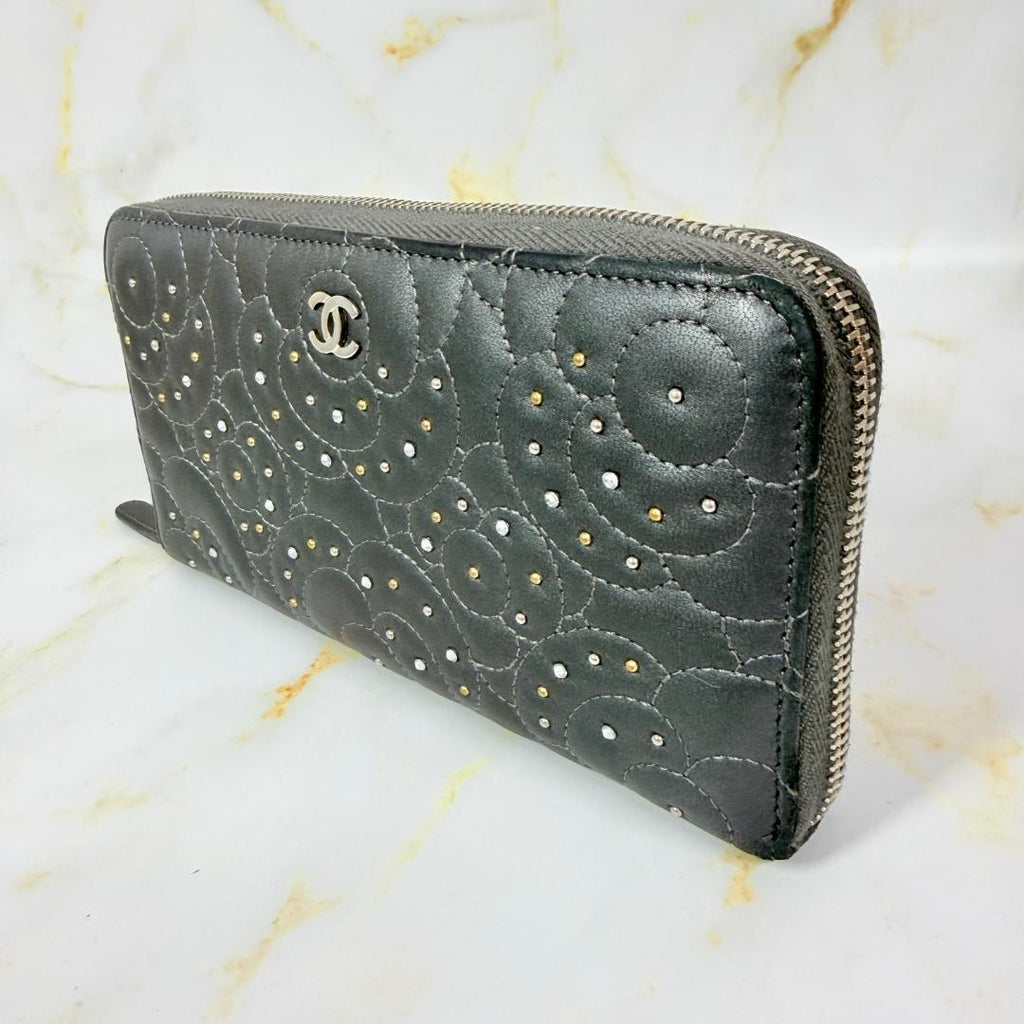 Chanel Camellia Studded Zip Around Wallet — view 4