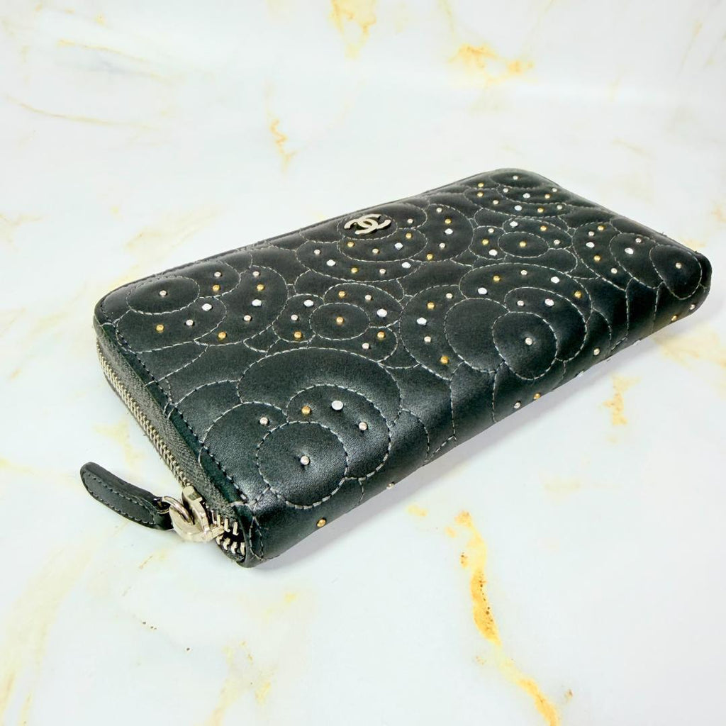 Chanel Camellia Studded Zip Around Wallet — view 7
