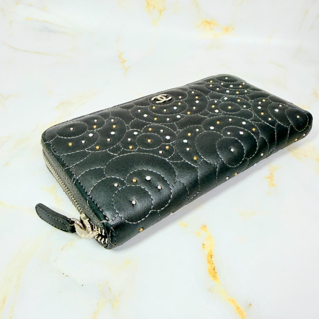 Chanel Camellia Studded Zip Around Wallet — view 7