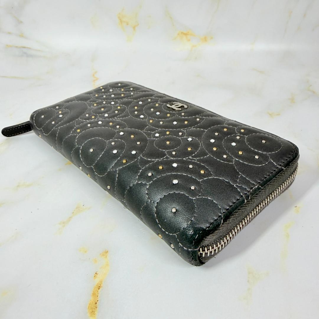 Chanel Camellia Studded Zip Around Wallet — view 8