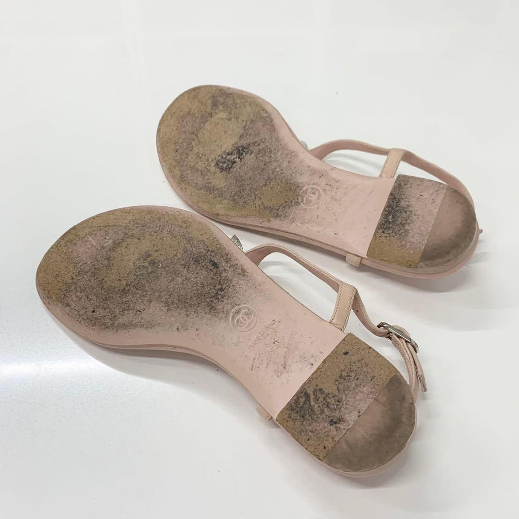 Chanel CC Logo Quilted Leather Thong Sandals Pink — view 6