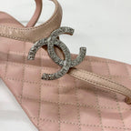 Chanel CC Logo Quilted Leather Thong Sandals Pink — view 9