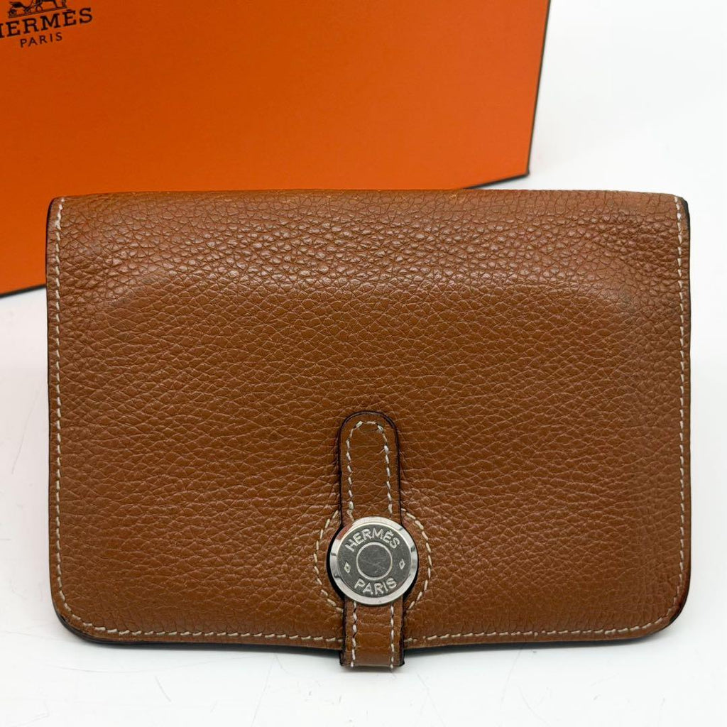 Hermes Dogon Compact Togo Bifold Brown Silver Wallet — view 2