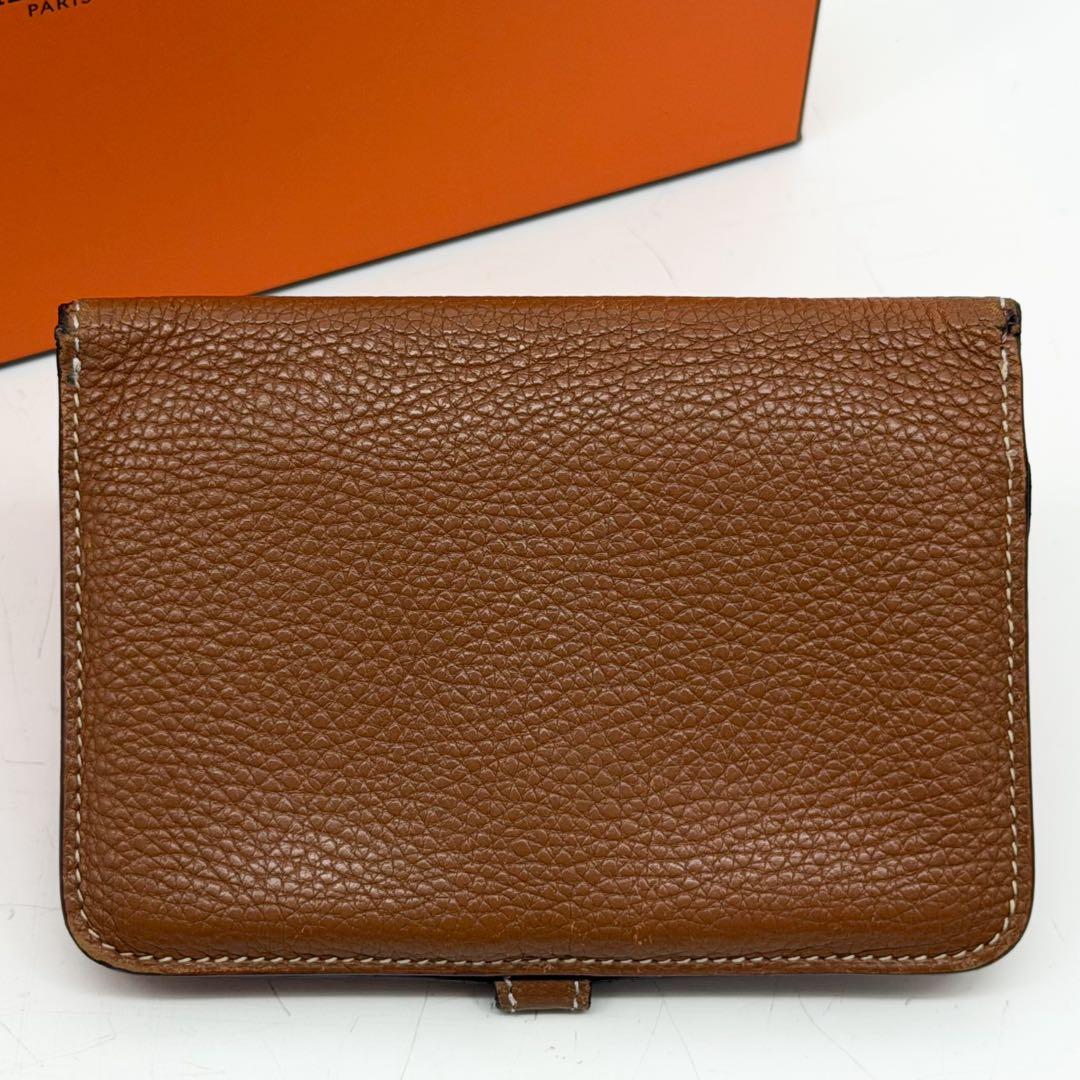 Hermes Dogon Compact Togo Bifold Brown Silver Wallet — view 3