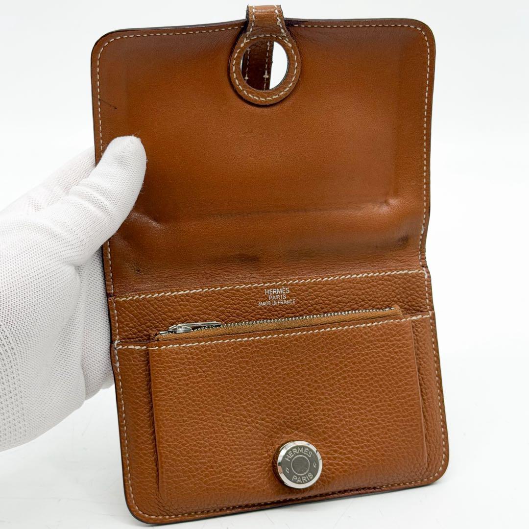 Hermes Dogon Compact Togo Bifold Brown Silver Wallet — view 7