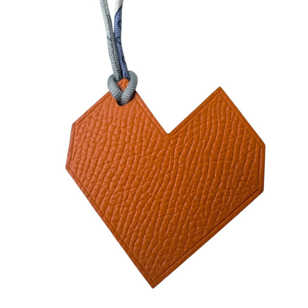 Hermes Petit H Charm Etoupe Orange Heart Keychain — view 5