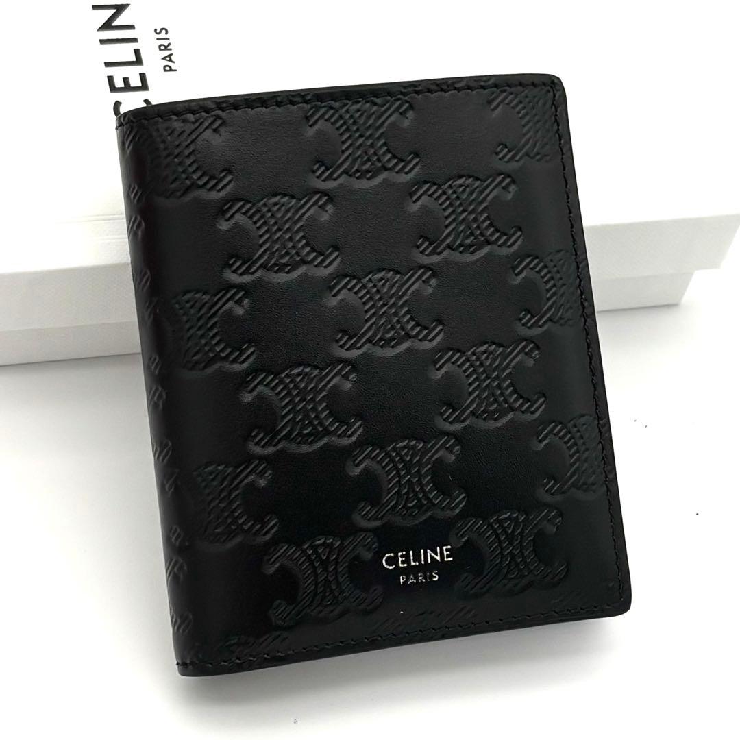 Celine Wallet Embossed Triomphe Leather Black Almost