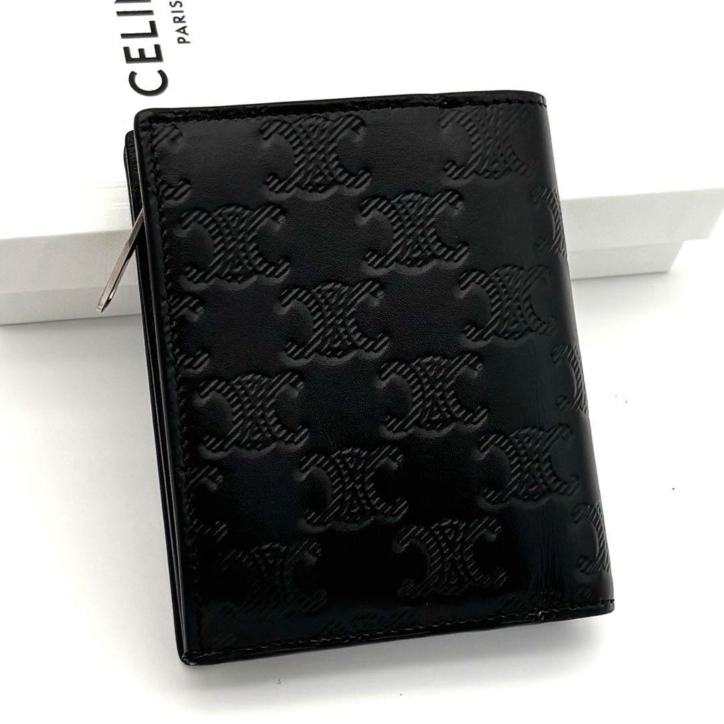 Celine Wallet Embossed Triomphe Leather Black Almost — view 2