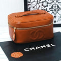 Chanel Vanity Pouch Caviar Leather Red CC Logo Gold