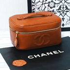 Chanel Vanity Pouch Caviar Leather Red CC Logo Gold