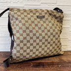 Gucci GG Canvas Nylon Shoulder Bag Brown Large