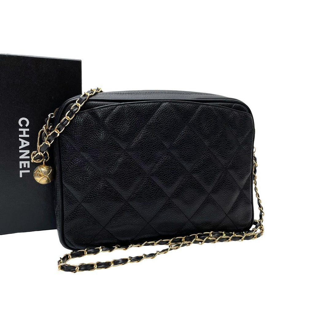 Chanel Caviar Leather Quilted Chain Shoulder Bag CC Logo