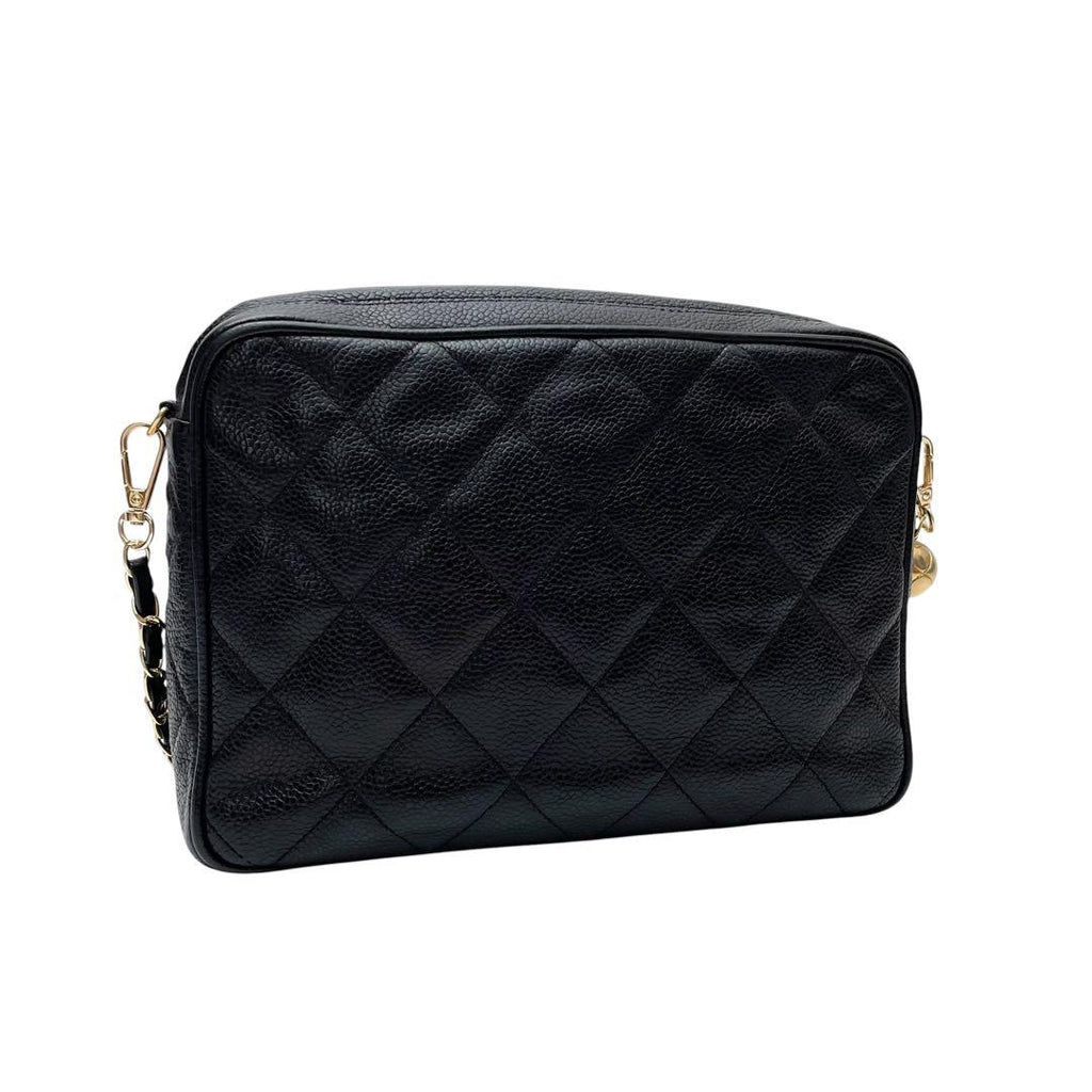 Chanel Caviar Leather Quilted Chain Shoulder Bag CC Logo — view 2
