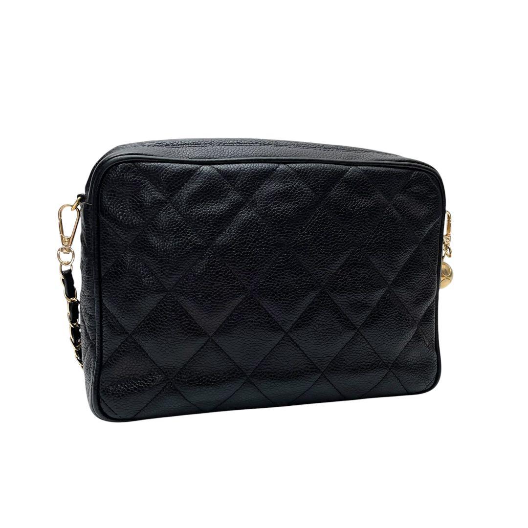 Chanel Caviar Leather Quilted Chain Shoulder Bag CC Logo — view 2