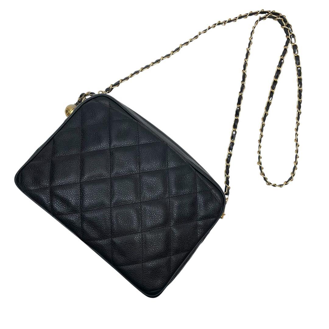 Chanel Caviar Leather Quilted Chain Shoulder Bag CC Logo — view 3