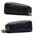 Chanel Caviar Leather Quilted Chain Shoulder Bag CC Logo — view 4